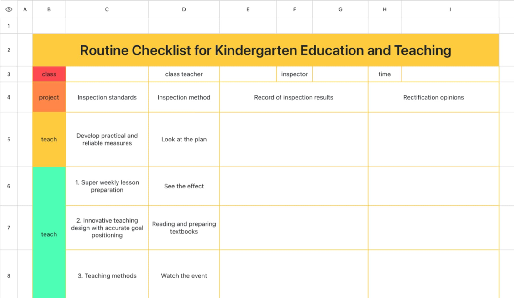 Kindergarten education and teaching routine checklist 1